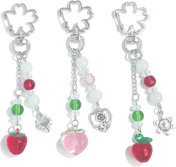 Cute Keychain Aesthetic Y2K Keychain Accessories Heart Butterfly Strawberry Bear Key Chain for Keys Bags Women Gifts