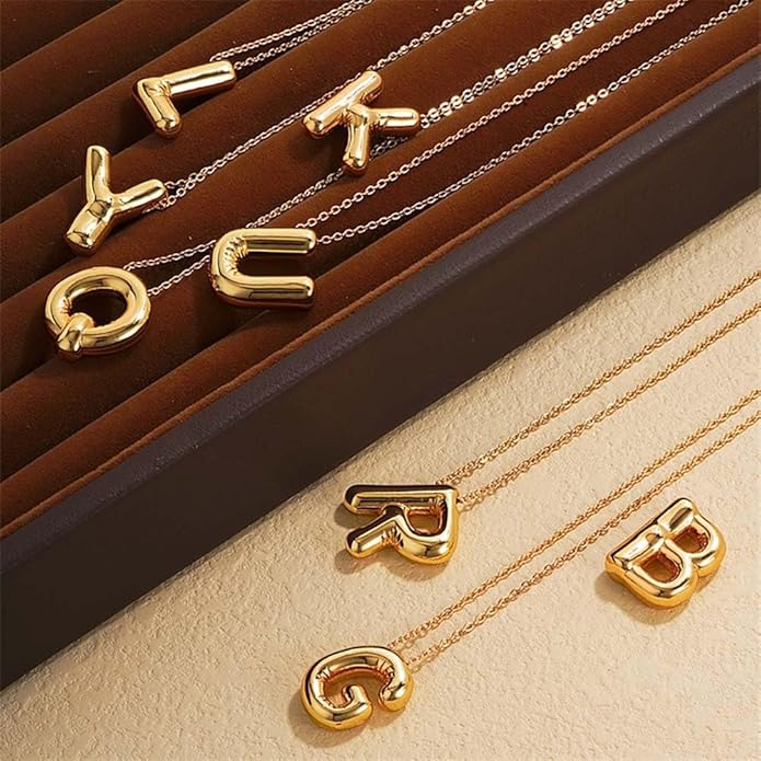 PANSHI Gold Initial Necklaces Gifts for Teen Girls Women Girlfriend Teen Girl Gifts Trendy Stuff Layered Bubble Letter Necklace Gold Jewelry Birthday Gift