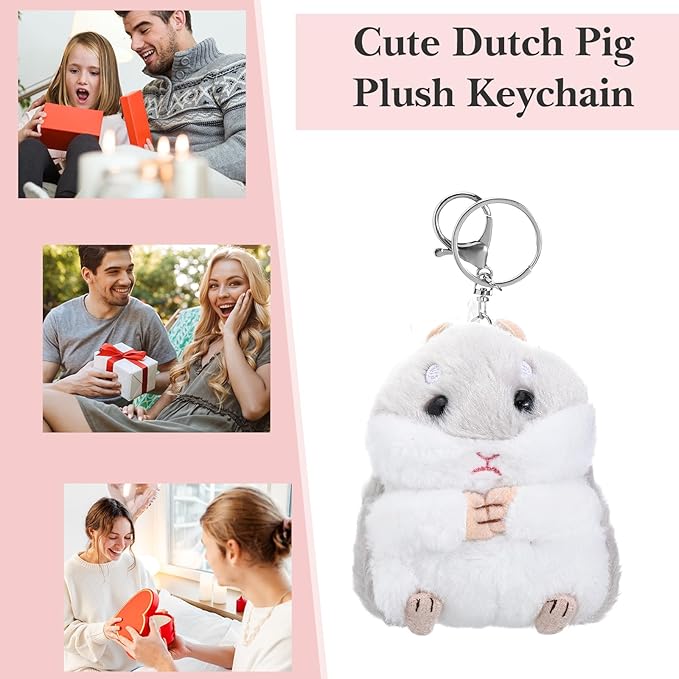 Cute Hamster Plush Keychains Stuffed Animal Keychain Plush Keychain Charms for Purse Wallet Backpack Handbag, Women's Key Rings and Keychains(Grey)