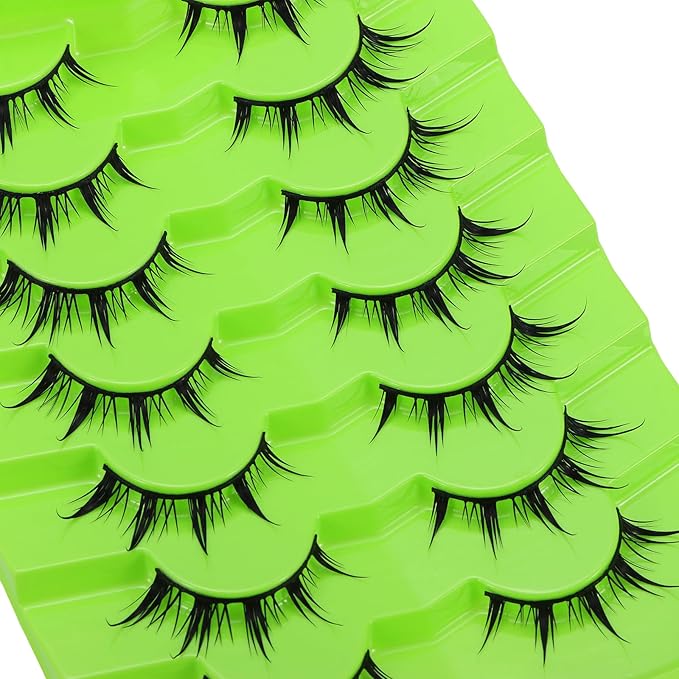outopen 7 Pairs Manga Lashes Natural Look False Eyelashes Wispy Spiky Anime Lashes Korean Japanese Asian Style Cosplay Fake Eyelashes with Clear Band