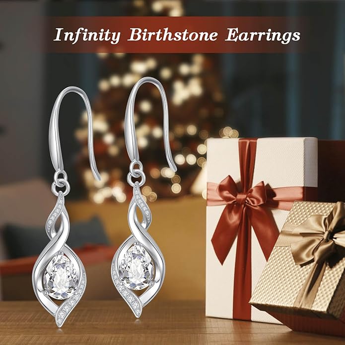 HPQQ Birthstone Earrings for Women 925 Sterling Silver Infinity Love Jewelry Valentines Day Birthday Gifts for Her Mom Wife Girlfriend