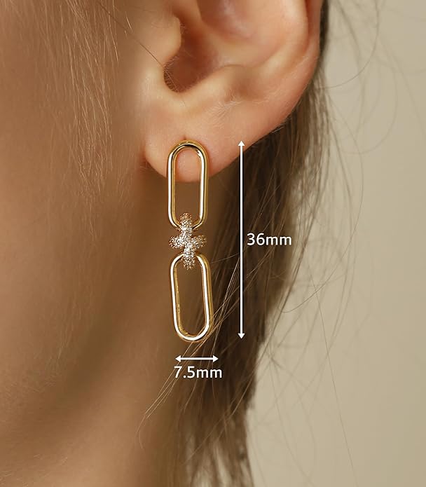 OZEL 14K Gold & Silver Plated Paperclip Chain Earrings with Cubic Zirconia – Dangle, Hoop, Huggie, Stud Styles – Women’s Fashion Jewelry Gift