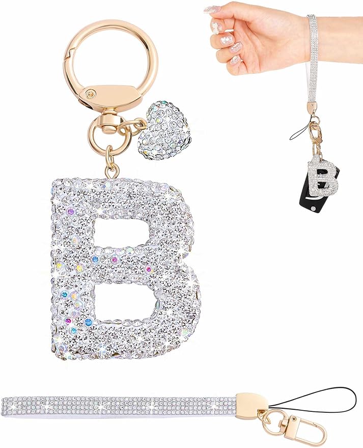 Initial Keychain for Women Girls,Bling Letter Key chain Initial with Heart,Pink Keychain Charms for Backpack Handbag
