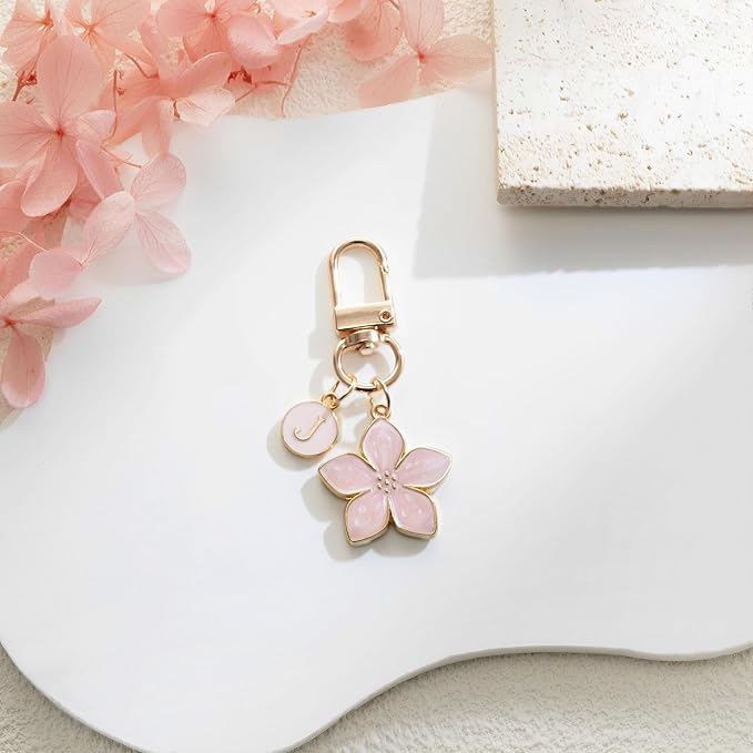 XGALBLA Cute Flower Initial Letter Keychain for Women, Flower Charms, Bag & Purse Charms for Handbags & Backpacks Accessories