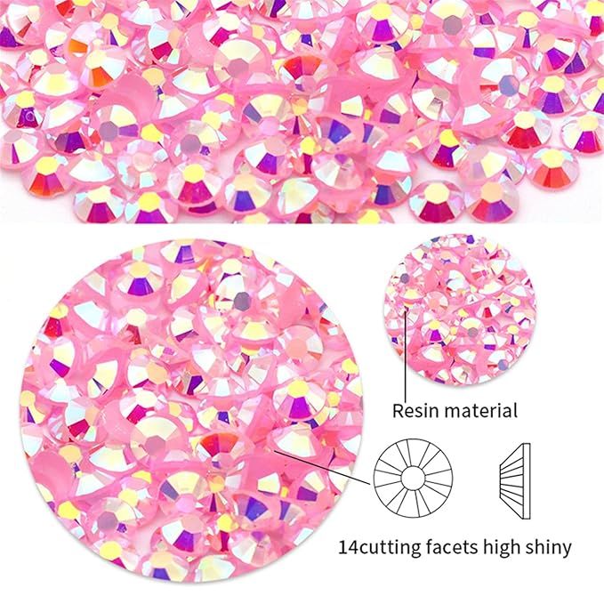 1440 Pcs SS20 5mm Flatback Rhinestones for Nails Art Crafts Glitter Round Shine Gems AB Crystals DIY Clothes Shoes （Black-Bottom RoseRed AB）