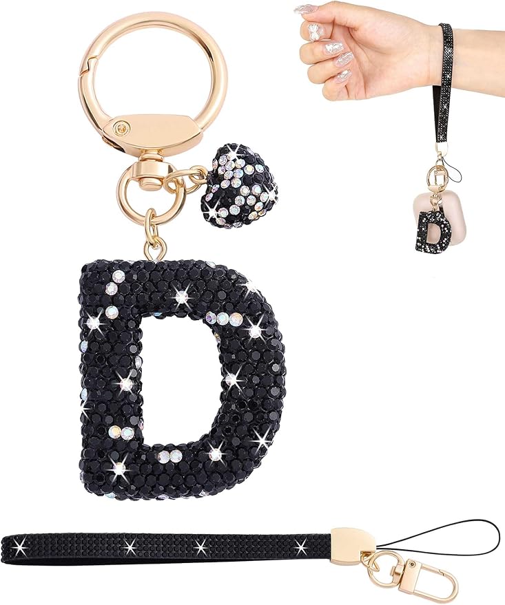 Initial Keychain for Women Girls,Bling Letter Key chain Initial with Heart,Pink Keychain Charms for Backpack Handbag