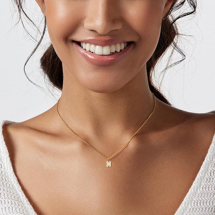 Luxval Diamond Pendant Gold Necklace for Women，Dainty 18k Gold Plated Choker Necklaces Simple Gold Jewelry Gifts for Women Girls