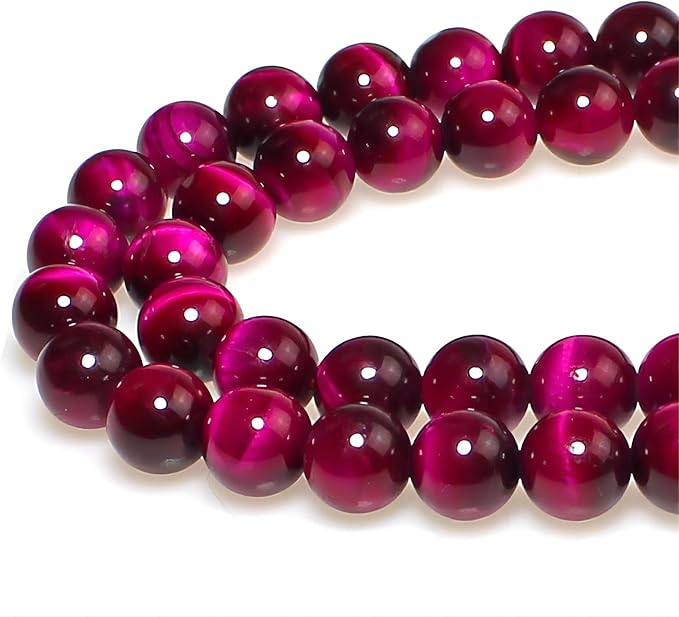 MJDCB Stone Beads 12mm 30pcs Round Rose Red Tiger's Eye Loose Gemstone Bead Charms for Jewelry Making Bracelet Necklace Earring Pendant