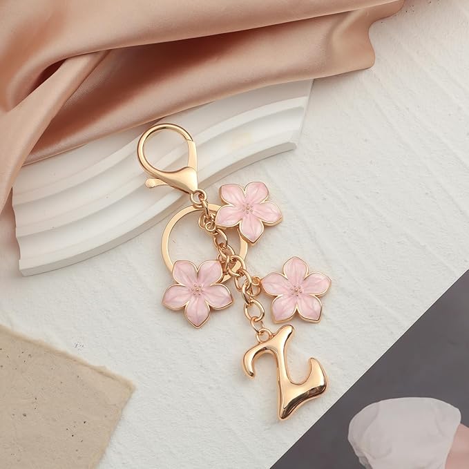 Snycler Bubble Initial Keychain Graceful Flower for bags car remote–A-Z Letter Charms for Women