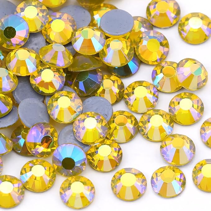 288pcs Hotfix Rhinestones Flatback Crystal Rhinestones for Crafts Crafting Clothes Shoes DIY Decorations, 7.2mm SS34, Lemon Ab