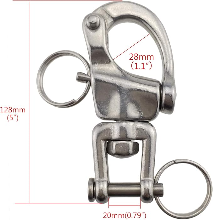 keehui Pair of 2-3/4inch Jaw Swivel Snap Shackle 316 Stainless Steel for Sailboat Spinnaker Halyard