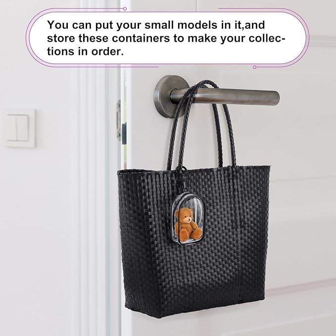 Harloon 6 Pcs Clear Figure Display Bags with Keychain for Doll 3.94 x 2.56 Inch Small Zipper Clear Pouch Keychain Display Case Portable Hanging Blind Bags Doll Storage Box Gift for Friend(Door Shape)