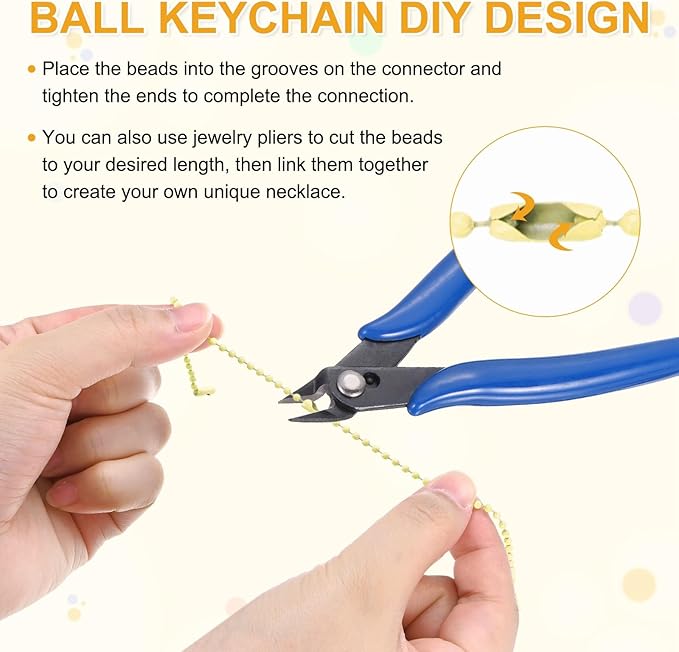 M METERXITY 100-Pack Ball Beads Chain, 4 in Metal Beaded Necklace Adjustable Keychain with Connectors for Jewelry Making/DIY Crafts/Hanging Decoration, Dog Tag Chain [Light Yellow]