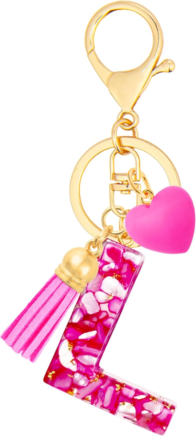 Initial Keychains for Women with Cute Heart Resin - Alphabet Letter Keychain for Bag, Backpacks, Purse or Car key