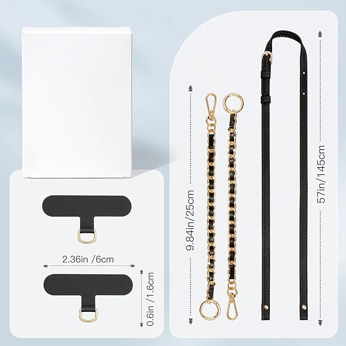 TiMOVO 2-in-1 Phone Lanyard Crossbody, Adjustable Phone Strap for Most Smartphones, PU Strap Combo with Metal Chain for Women