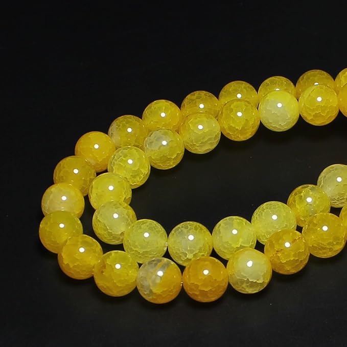 MJDCB Natural Stone Beads 10mm 35pcs Round Yellow Dragon Vein Agate Loose Gemstone Bead Charms for Jewelry Making Bracelet Necklace Earring Pendant