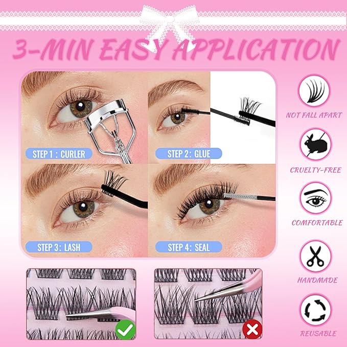 Feinner Lash Clusters Kit, Wispy Eyelash Clusters Lashes Natural DIY Lash Extension Kit, 8-16mm Cluster Eyelash Extensions Kit with Lash Bond and Eyelash Remover (DF02)