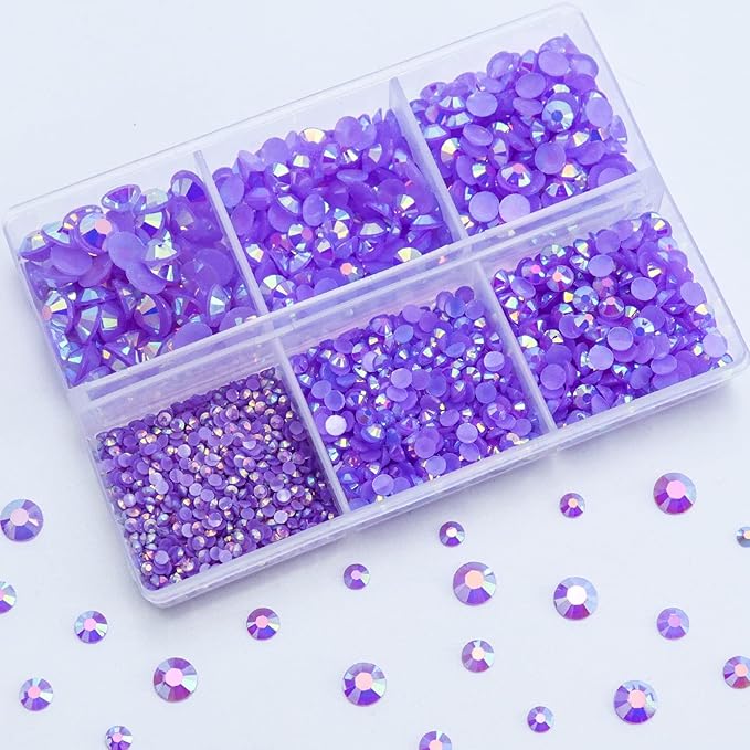3000PCS Resin Flatback Rhinestone, 2mm 3mm 4mm 5mm 6mm Light Purple/Violet AB Jelly Rhinestones for Mugs, Bottles, Tumblers, Craft, Mixed 5 Sizes, Loose Bling Glitter Diamond Stone