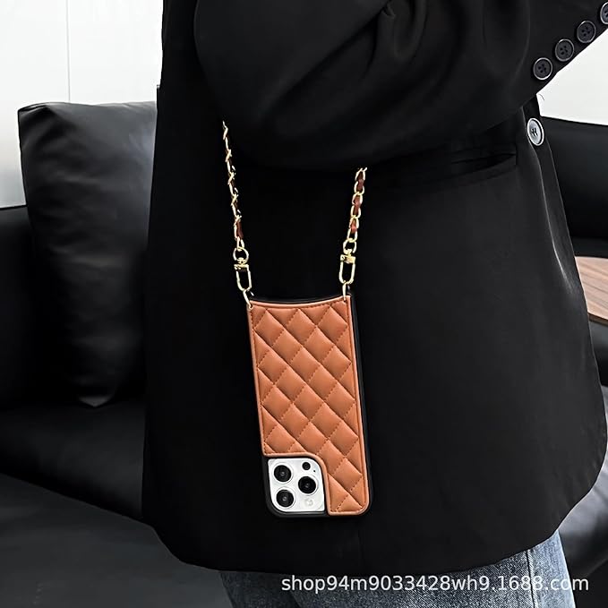 Phone Crossbody Chain Cell Phone Lanyard,Universal Leather+Metal Shouder Strap with Phone Tether Patches (L)