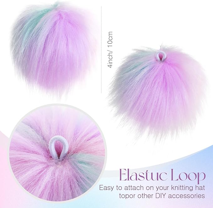 Tatuo 16 Pcs Faux Fur Pom Poms for Hat 4 Inches Large Fluffy Pom Balls for Crafts Knitting Beanies Shoes Scarves Bag Pompoms Keychain Charms Winter DIY Accessories (Light Rainbow)