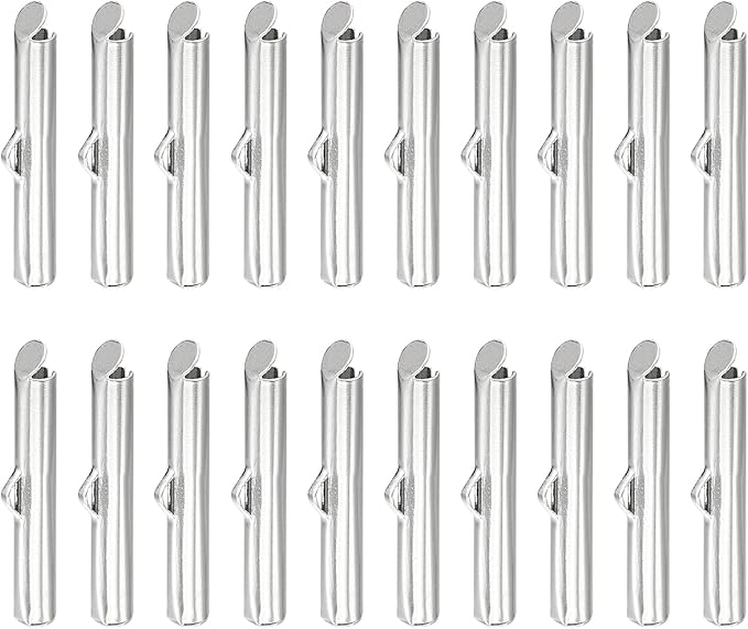 uxcell 100Pcs Slide on End Clasps, 25mm Tube Ball Bead Slider Crimp Ends for Multi-Strand DIY Craft Making, Silver White