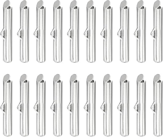 uxcell 100Pcs Slide on End Clasps, 25mm Tube Ball Bead Slider Crimp Ends for Multi-Strand DIY Craft Making, Silver White