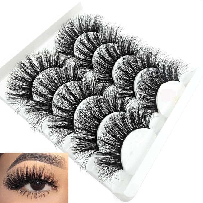 outopen 3D Mink Lashes Natural Wispy False Eyelashes 13mm Fluffy Long Eye Lashes Eye Makeup Tools 5 Pairs Pack(Q7 | 13MM)