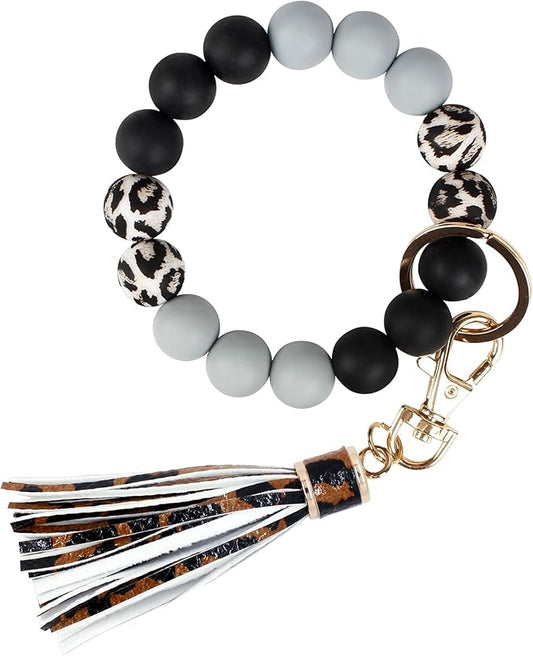 BIHRTC Key Ring Bracelet Car Keychain Holder Wristlet Silicone Women Beaded Bangle Chains