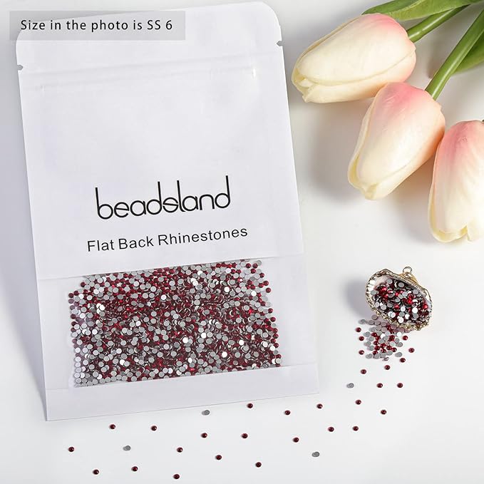 Beadsland 1440 Pieces Flat Back Crystal Rhinestones Round Gems,Siam,SS6,1.9-2.1mm