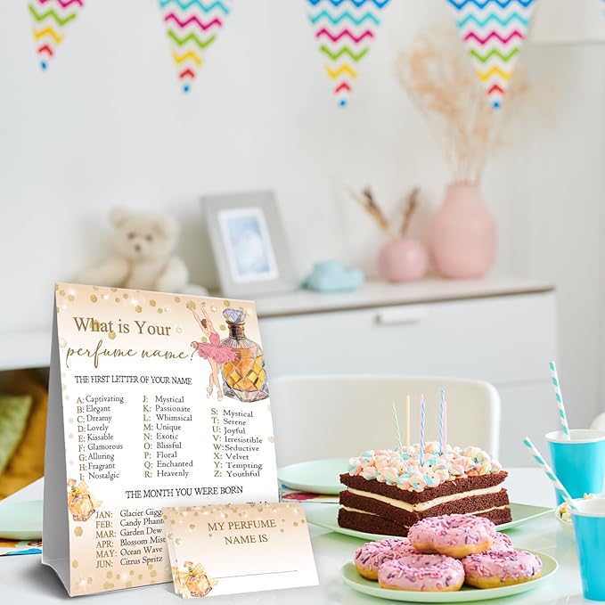 Spa Party Decorations, Perfumes Theme Birthday Party Decoration, Perfume Birthday Activity Sign for Boys Girls,Kids Activity Cards, What's Your Perfume Name Game