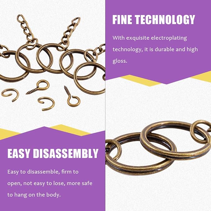Swpeet 450Pcs 4/5 Inch 20mm Bronze Flat Key Chain Rings Kit, Including 150Pcs Split Keychain Rings with Chain and 150Pcs Jump Ring with 150Pcs Screw Eye Pins Bulk for Jewelry Findings Making