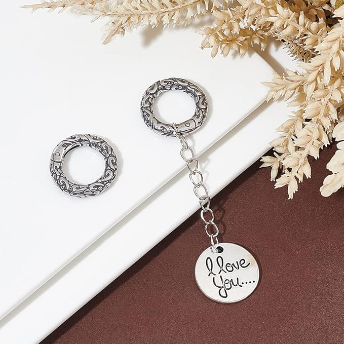 UNICRAFTALE 2Pcs Tibetan Style Spring Gate Rings Stainless Steel Textured Snap Clasps 6 Gauge O Ring Clips Snap Hooks Spring Keyring Buckle Clasps for Bag Purse Shoulder Strap Key Chains