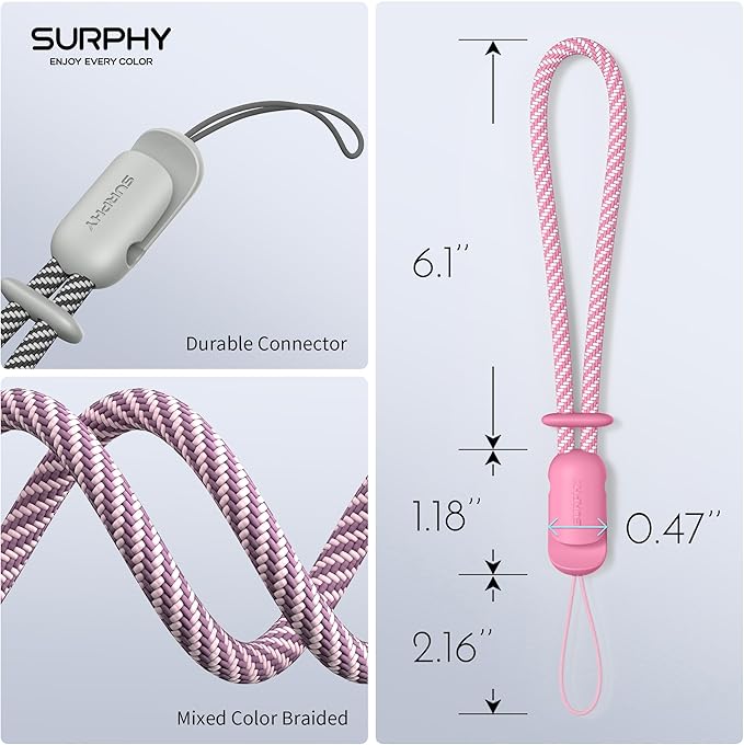 SURPHY 3 Pack Phone Wrist Strap with CellPhone Tether Tab, Cellphone Lanyard, Phone Strap with 2-Color Braided, Wrist Lanyard