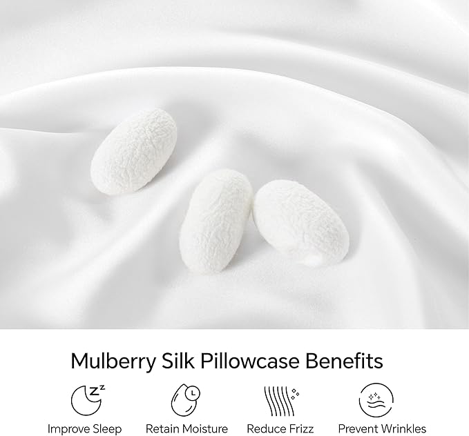 INFIIXSO Mulberry Silk Pillowcase for Hair and Skin, Silk Pillow Cases Queen Size with Hidden Zipper 20x30 Inches, Extraordinary Smooth and Soft Cooling Pillow Cases for Hot Sleepers(White, 1 Pack)