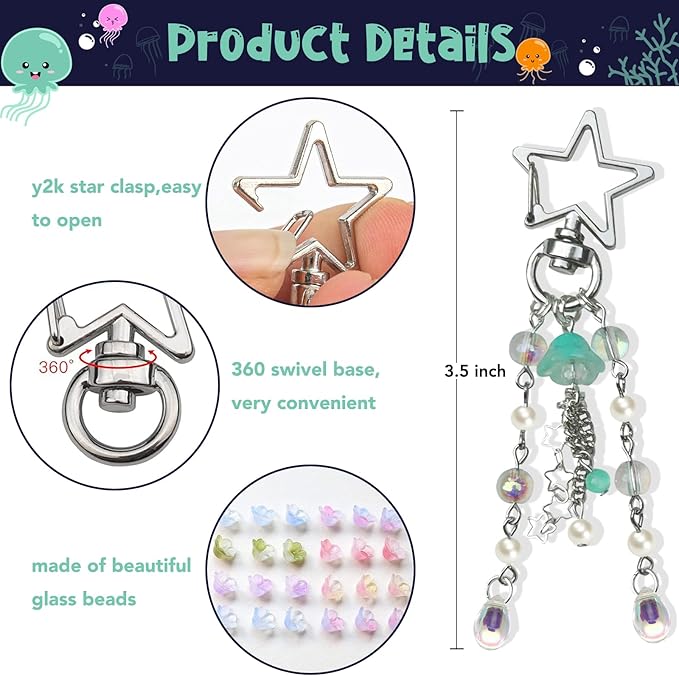 Agromusk Jellyfish Keychain,Cute Y2K Car Keychains for Women Girls Jellyfish Bag Charms Purse Accessories Star Jelly Decor