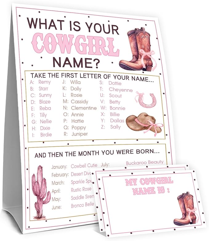 Western Theme Party Decorations, Cowgirl Game Party Decoration, Cowgirls Theme Birthday Sign, What's Your Cowgirl Name Game Birthday Games for Kids, Western Activity Decorations for Adults
