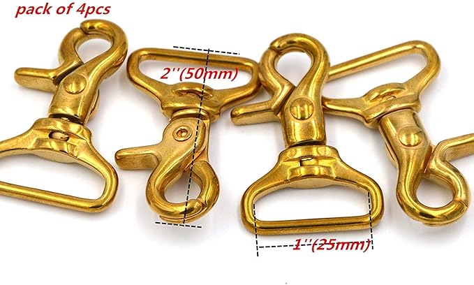 Okones Pack of 4,1''(25mm) Inner Width,2'' Overall Length,Finish Surface Square Solid Brass Lobster Clasps Oval Swivel Trigger Clips Hooks(1''2''length Square)