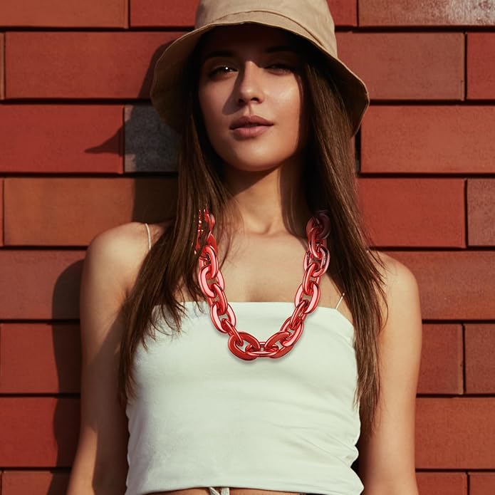 Remuuly Plastic Chain Necklace Chunky Big Fake Necklace Hip Hop Rapper Giant Turnover Chain Costume for Halloween