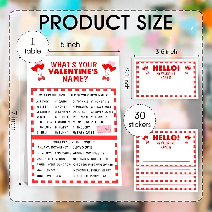 What's Your Valentine Name Game Set,Valentine's Day Party Games for Couples and Friends, Romantic Party Decorations,1 Double Sided Valentine Game Sign and 30 Stickers,5x7 Inch