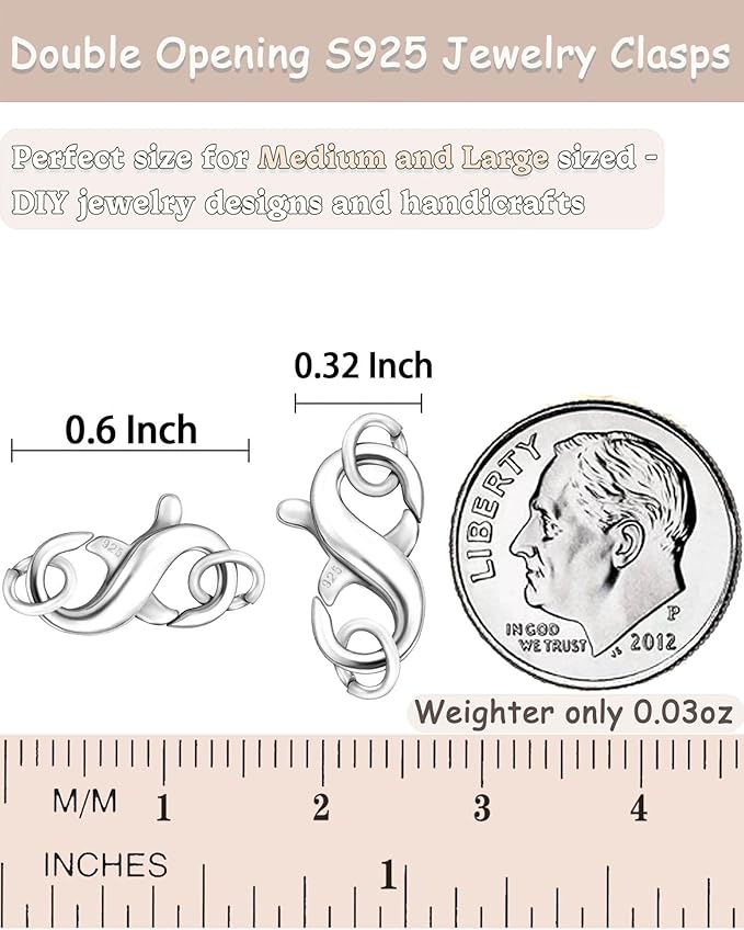 Dailyacc S925 Double Opening Lobster Clasp Sterling Silver and Gold Necklace Bracelet Extender Clasps and Closures for DIY Jewelry