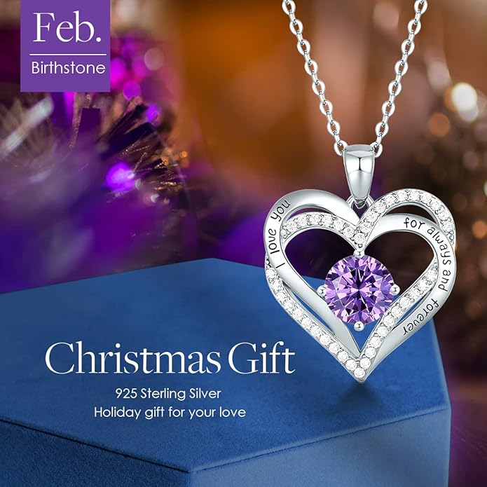 CDE Forever Love Heart Necklaces for Women, Wedding Anniversary, Birthday Mothers Day Christmas Day Gifts for Mom, Mother, Wife, friend, S925 Silver Jewelry with Birthstone Pendant