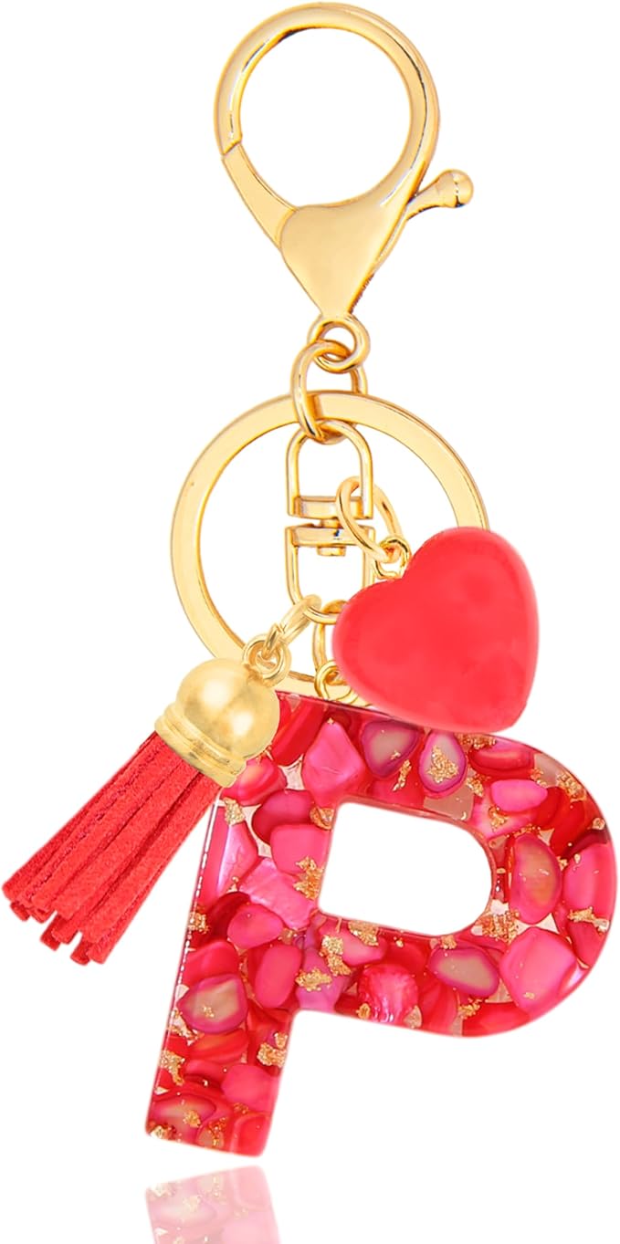 Initial Keychains for Women with Cute Heart Resin - Alphabet Letter Keychain for Bag, Backpacks, Purse or Car key