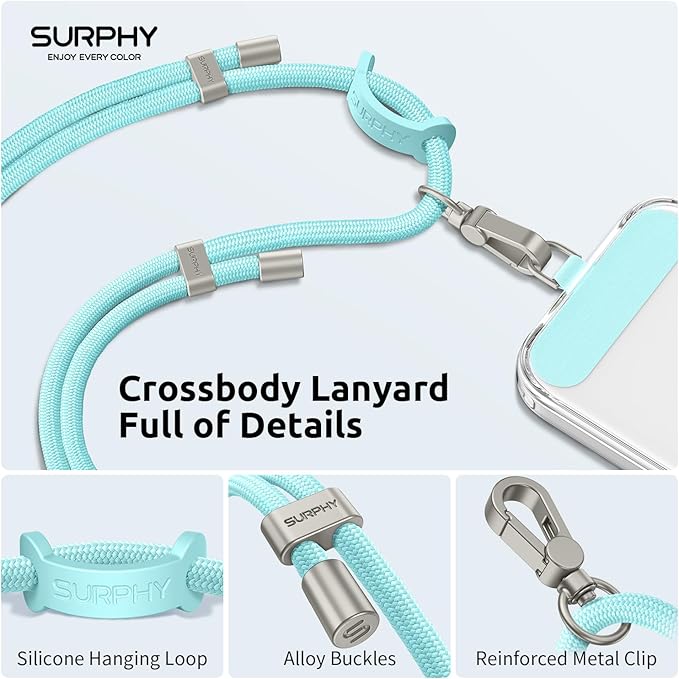 SURPHY Phone Lanyard, Adjustable Phone Strap Crossbody with 2 Pack Cell Phone Tether Tab, Premium Metal Buckles, Skin-Friendly, Universal Cell Phone Lanyard Crossbody for Women and Men, Limpet Shell