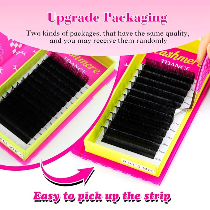 TDANCE Cashmere Lash Extensions Super Matte Black Volume Lash Extension C CC D DD B J L Curl 0.03-0.2mm Thickness Classic Lash Extensions Eyelash Extensions Professional Salon Use(0.05-DD,9mm)