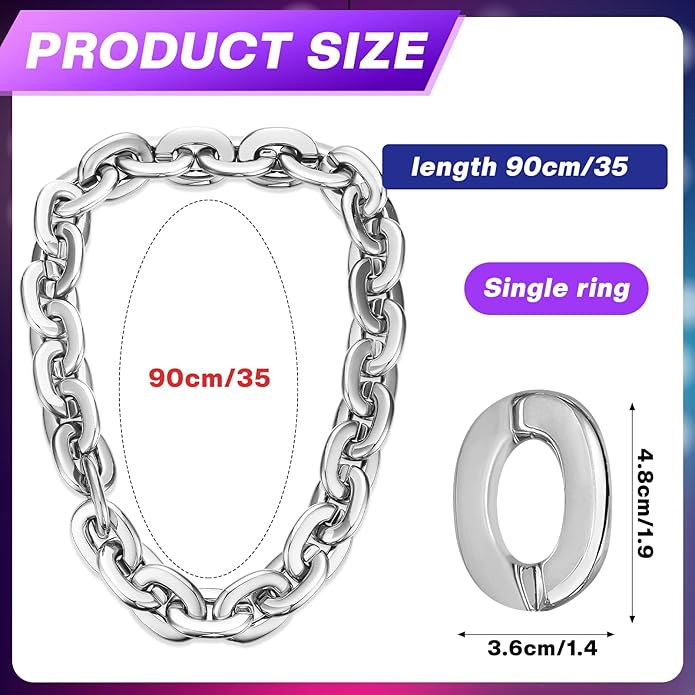 Remuuly Plastic Chain Necklace Chunky Big Fake Necklace Hip Hop Rapper Giant Turnover Chain Costume for Halloween