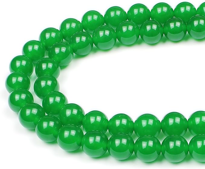 MJDCB Stone Beads Green Jade Round Loose Beads for Jewelry Making DIY Bracelet Necklace (8mm)