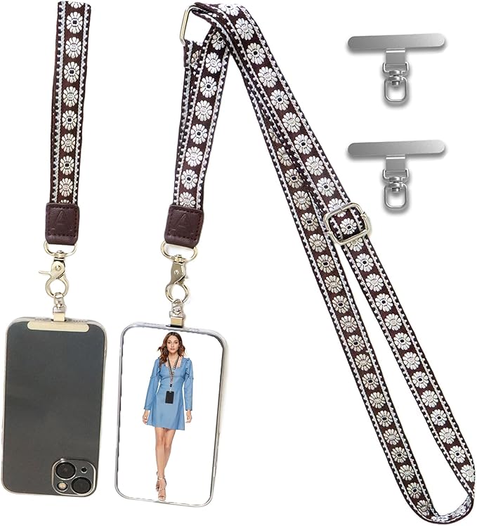 LEMEDE Wrist Keychain and Adjustable Phone Lanyard, Silver Hook Phone Crossbody Strap with 360° Rotating Phone Pads