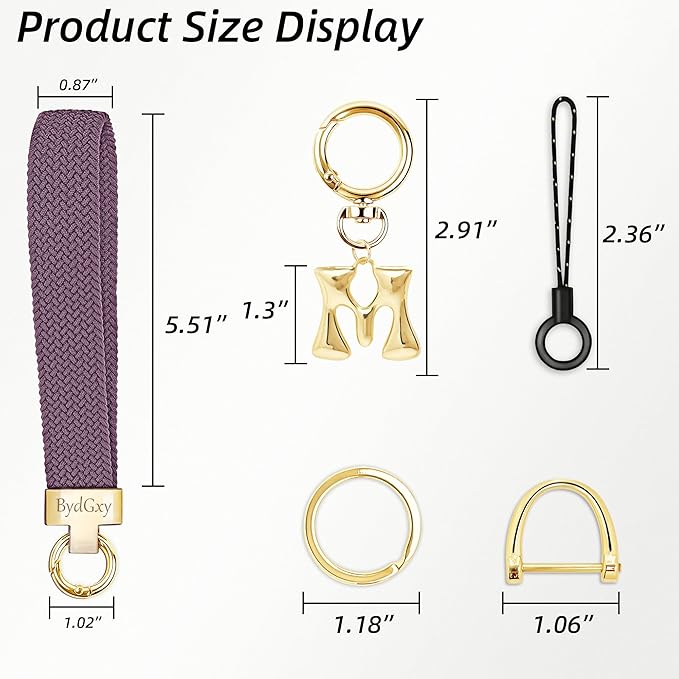 Stretchy Wristlet Initial Keychain, Key Chains Women Cute with Keyring, Llaveros para Mujer, Car Key Accessories