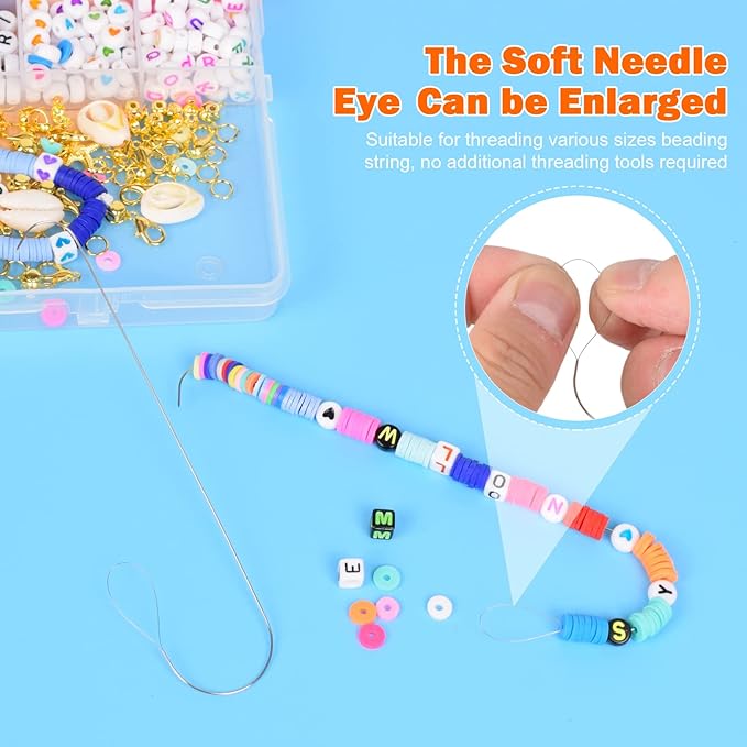 3 Pieces Big Eye Beading Needle with Handle, 5.3" Stainless Steel Beading Needle for Beading, Glass Beads, DIY Handmade Bead Making, Beaded Bracelet Ring Necklace Various Handmade Jewelry Making