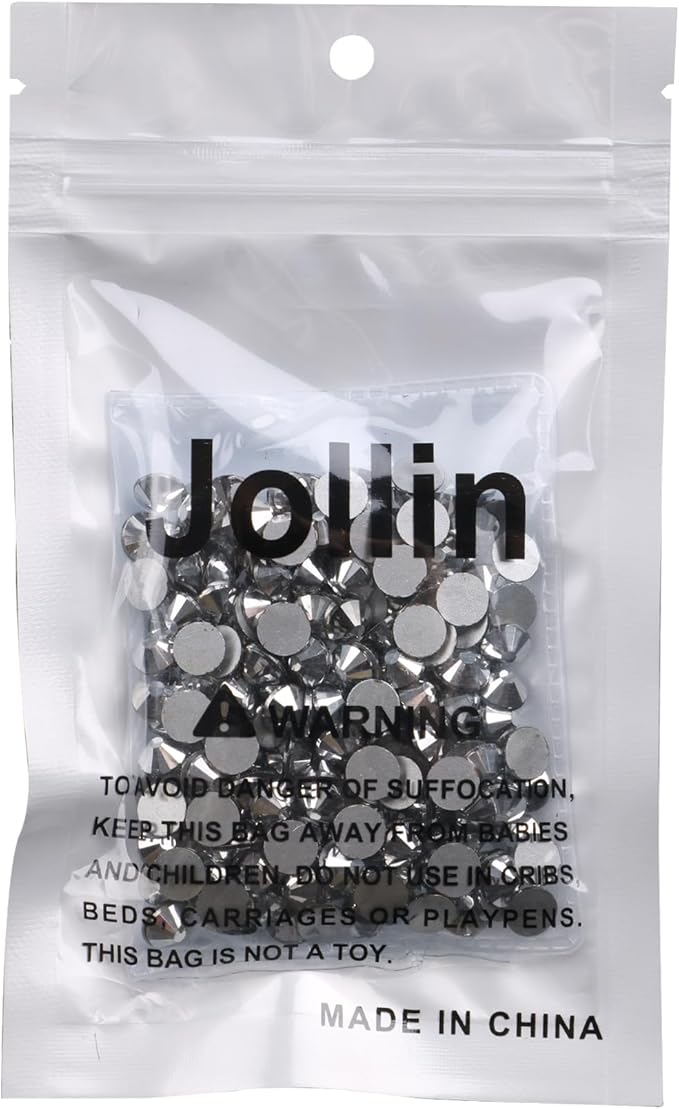 Jollin Glue Fix Flatback Rhinestones Glass Diamantes Gems for Nail Art Crafts Decorations Clothes Shoes 7.2mm (ss34 288pcs, Silver)